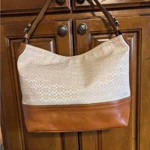 Coach Cream and Tan Shoulder Bag with Textured Design